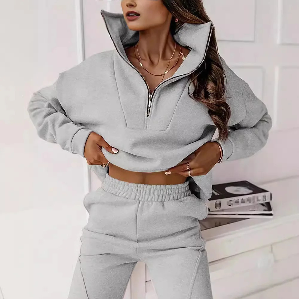 Autumn/Winter Casual 2-Piece Set Long Sleeve Sweatshirt Bell Bottoms Sports Suit Zippered Tracksuit Style 251106