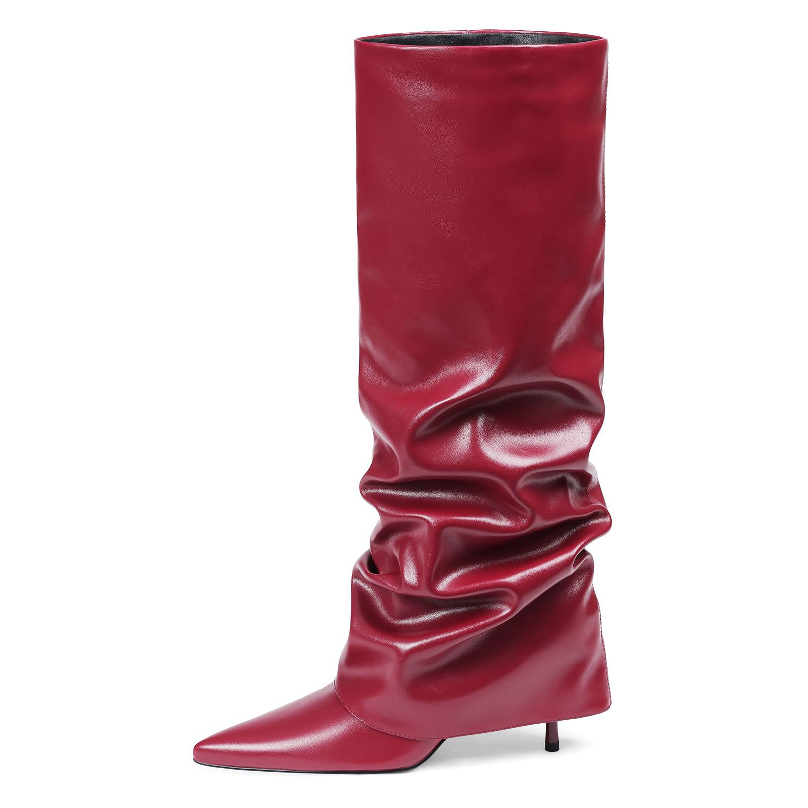 Chengdu Handmade Pointed Toe Stacked Boots Women's Stiletto Heels Crinkle Knee High Boots Fashion Dress Boots