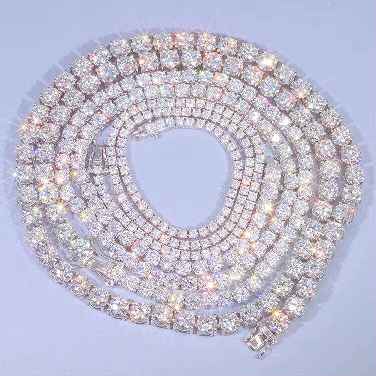 Real Solid 10K Gold 3mm--5mm Wide Pass Test Moissanite Dia Tennis Necklace/bracelet Chain for Fine Jewelry