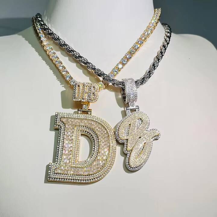 Iced Out Bling Hip Hop Jewelry 925 Sterling Silver Rectangle Letter Name Custom Moissanite Pendant Hiphop Customizable