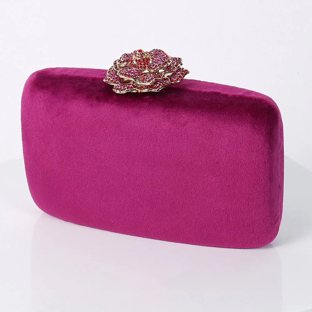 Diamonds Flower Velvet Evening Bag Women Elegant Chain Banquet Dress Clutch Bag Ladies Wedding Dinner Party Box Small Purses 251106