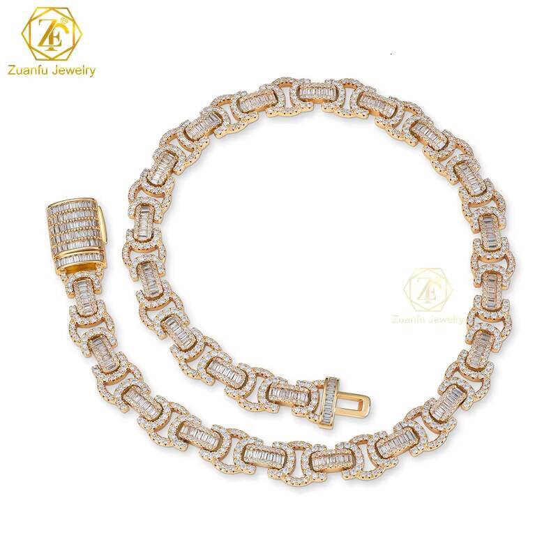 Hiphop Baguette Chain Link Cuban 14mm 925 Sterling Silver Iced Out VVS Diamond Moissanite Cuban Link Chain for Hip Hop