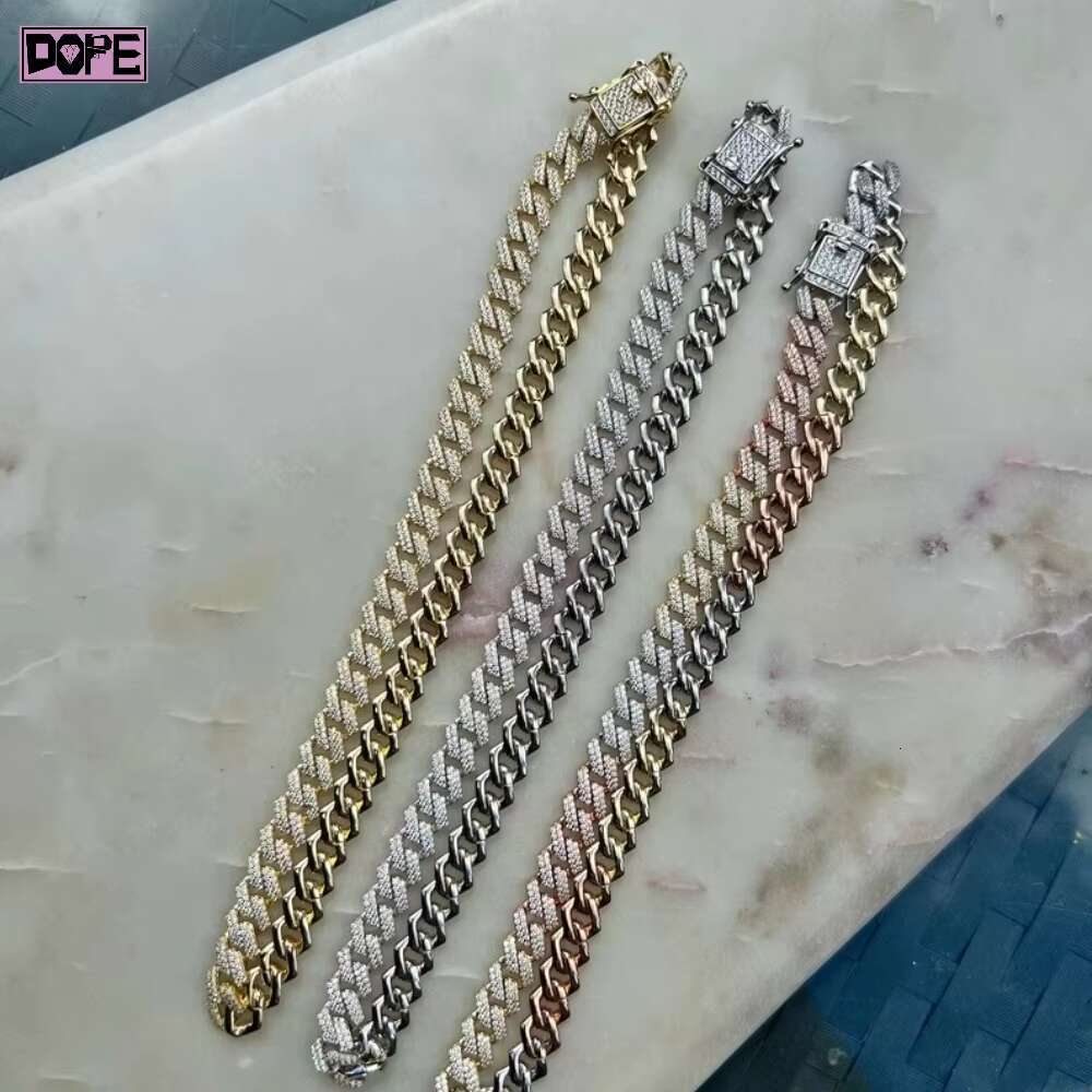 Iced Out Moissanite Cuban Link Chain 8.5mm 925 Sterling Silver Hiphop Rapper Moissanite Cuban Chain