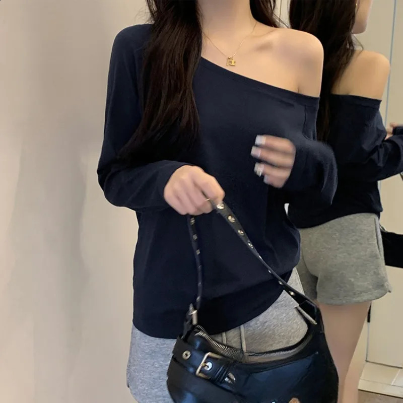 No Hat Hoodies Women Autumn Sexy Spicy Girls Solid Simple Basic Off Shoulder Baggy Cozy Streetwear Korean Style Prevalent Cool 250410