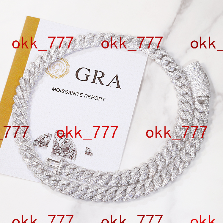 Fine Jewelry Iced Out Mossanite Cuban Chain 2rows 6mm 9mm 13mm S925 Sterling Silver Gold Plated VVS Moissanite Cuban Link Chain