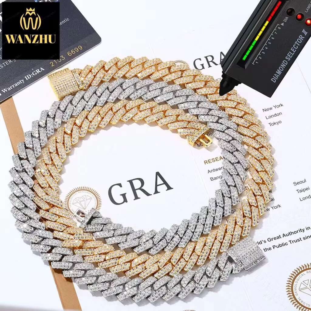 Moissanite Cubana Hip Hop 925 Sterling Silver Men Necklace High Quality VVS Moissanite Iced Out Cuban Link Chain Necklace
