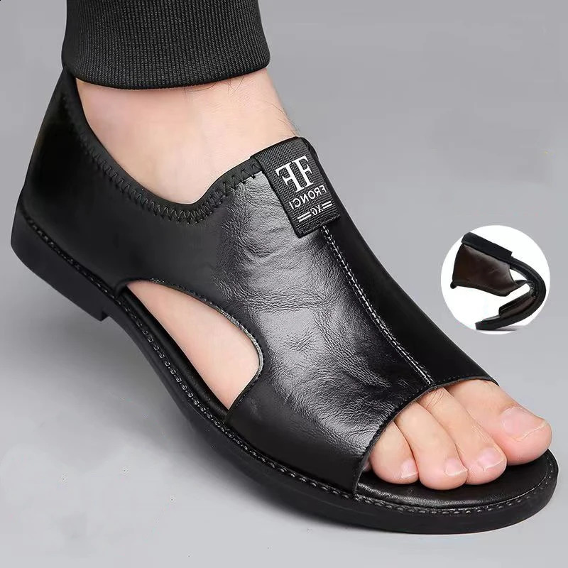 Mens Sandals Casual Shoes Outdoor Fashion Mens Slippers Comfortable Beach Shoes High Quality Leather Mens Flat Shoes 250408