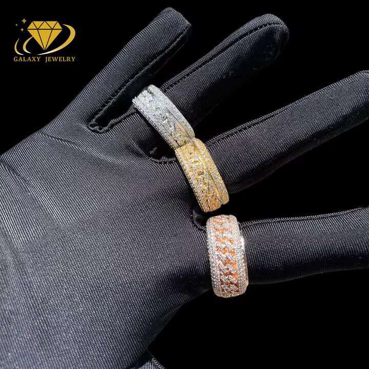 Custom Hip Hop Rings 925 Sterling Silver Prong Setting Iced Out Moissanite Rings Cuban Link Ring for Men