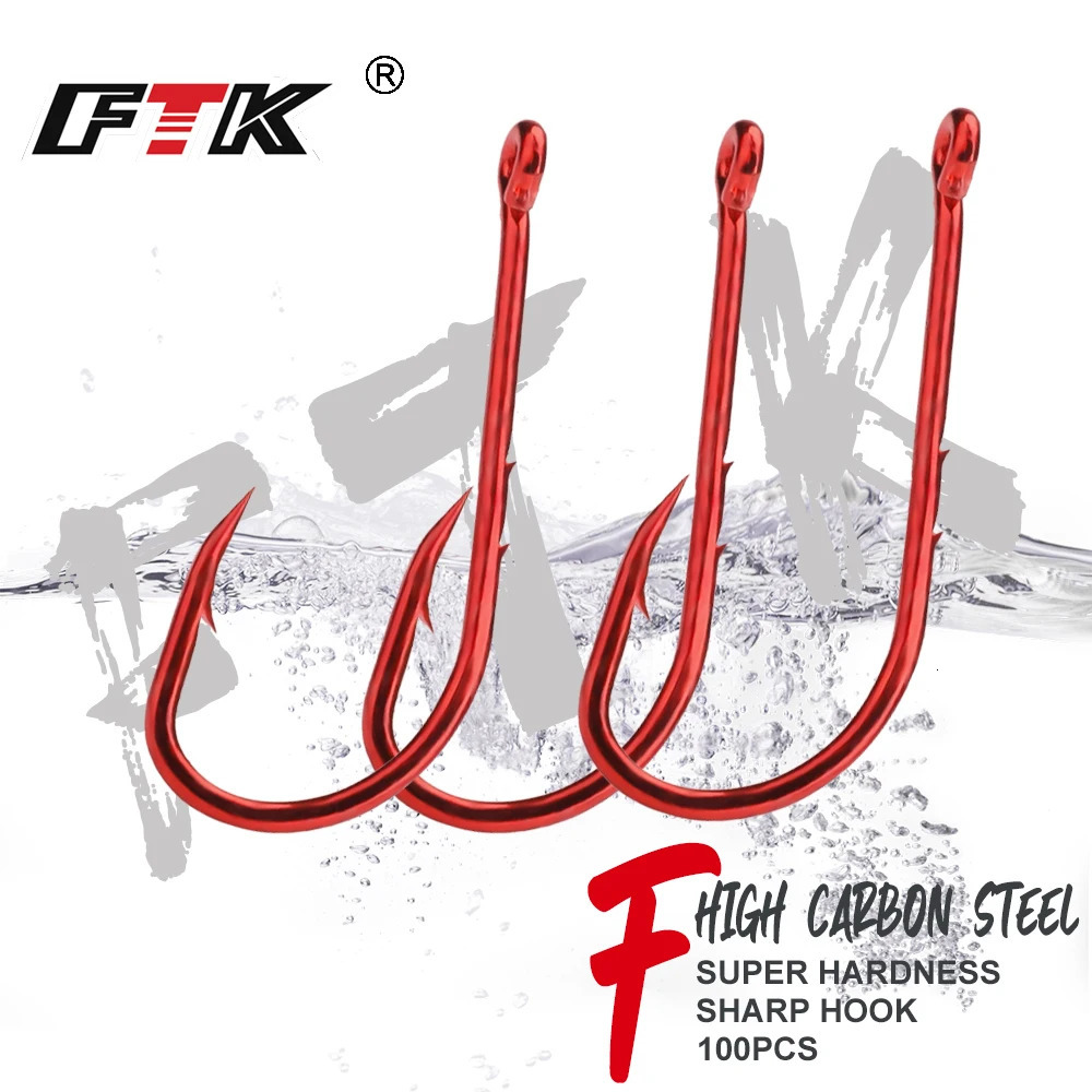 FTK High Carbon Steel Fishing Hook Double Barb Red 104050pcs 110100pcs Fishhook Baitholder Hook Carp Fishing 251103