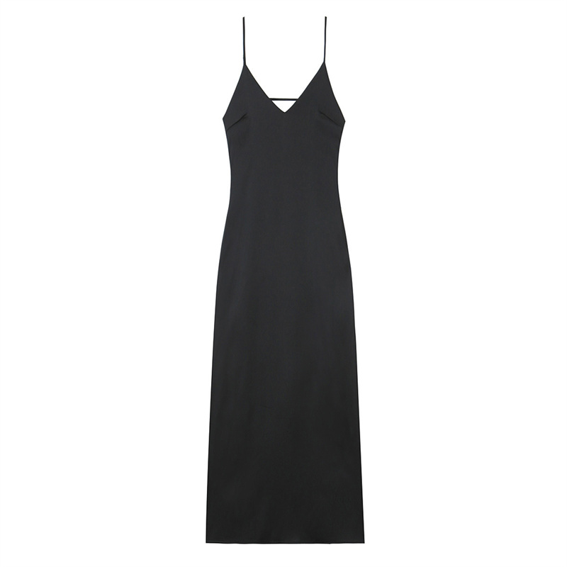 2025 spring/summer casual new women's sexy backless slim fit silk satin texture MIDI dress solid color versatile