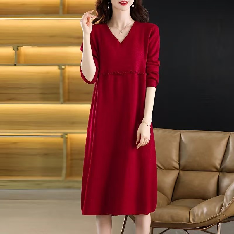 plus size women's new long sleeve high waist printed banquet dress mid-length skirt D02822