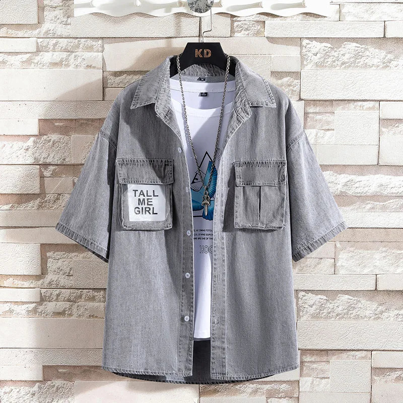 summer mens blue denim short sleeved shirt highquality cotton light plus size M4XL 250411