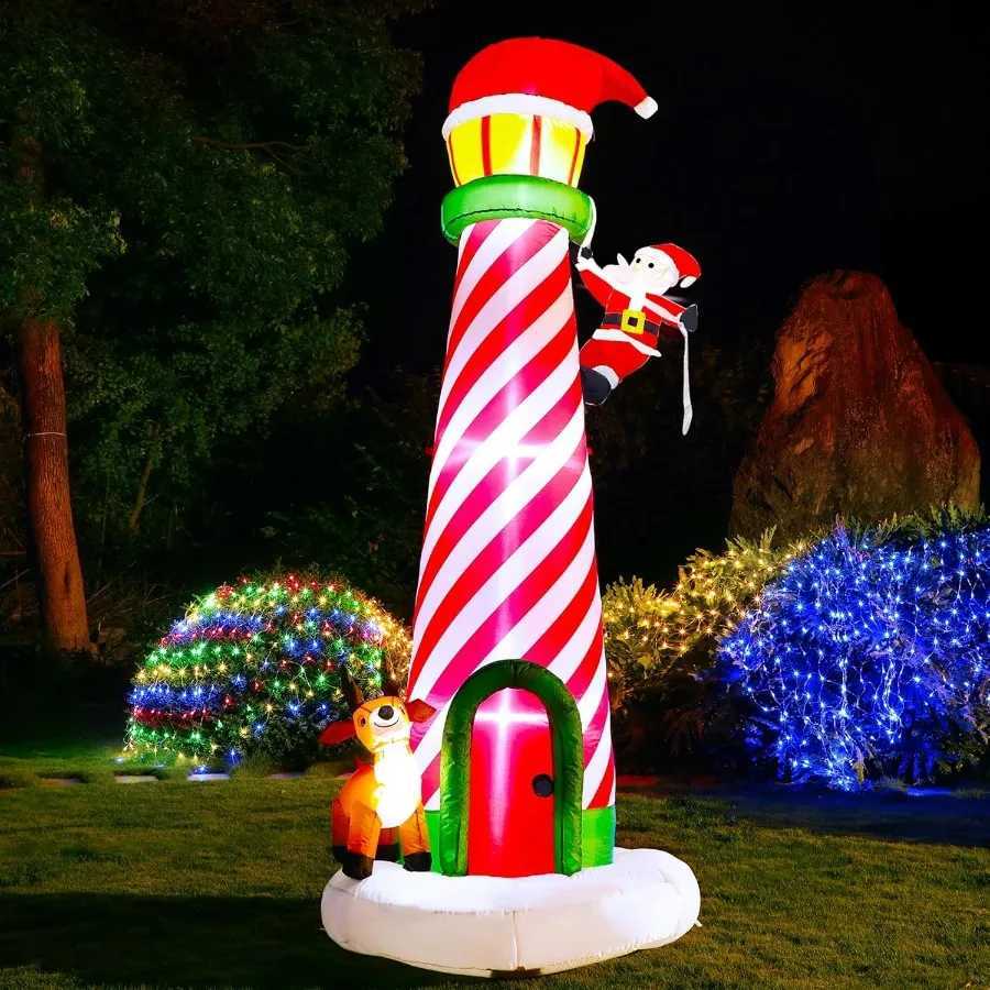 Christmas 10FT Christmas Inflatable Decoration Giant Lighted Lighthouse Blowups with Santa and Reindeer AirBlown Ornaments with Storage B Y251111