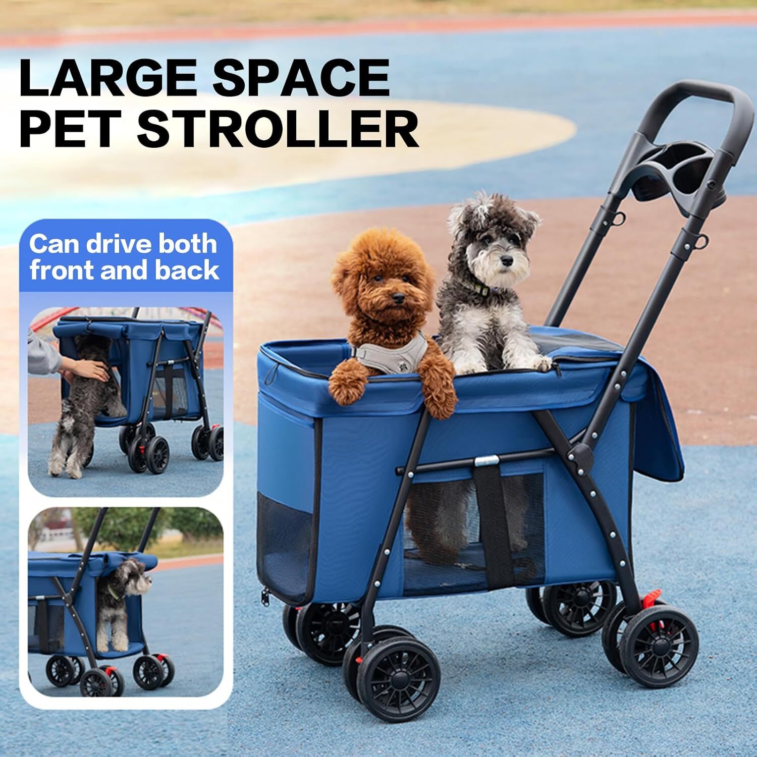 pet cart cat and dog cart travel folding pet strap blue