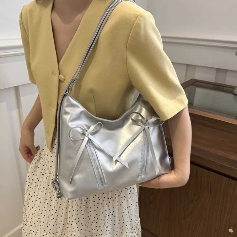 All-match Silver Bowknot Shoulder Bag Korean New Style Large Capacity Bow Tote Bag Y2K Fashion Bow Crossbody Bag ShoppingT251110