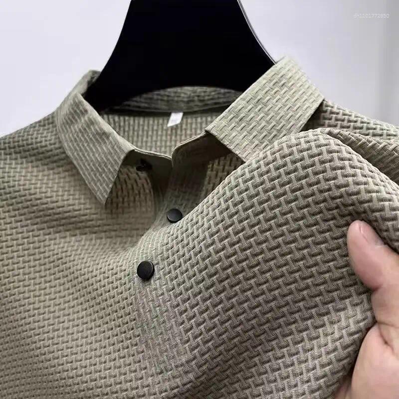 Men's Polos Summer Lop-up Hollow Short-sleeved Polo Tee Shirt Ice Silk Breathable Business Fashion T-Shirt Male Brand Clothes