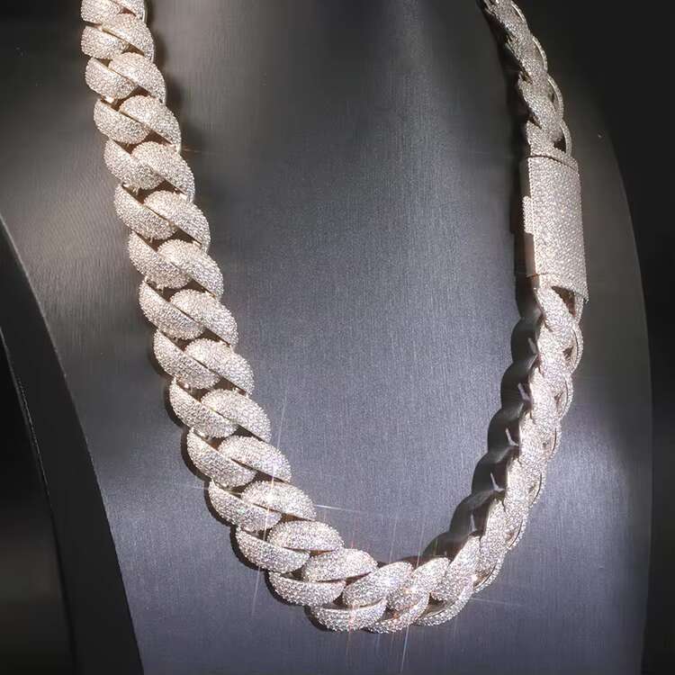 High Quality Rappers Hip Hop Jewelry 22mm 925 Sterling Silver 5 Rows VVS Moissanite Iced Out Thick Cuban Link Chain Necklace