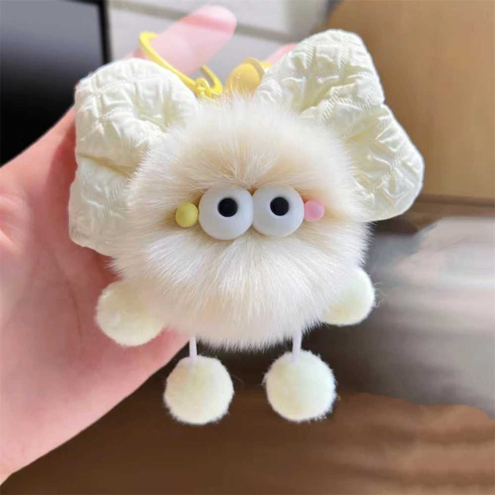 Cute cartoon big eyed plush doll bow keychain fun ball car keychain pendant toy backpack decoration accessories new gift W250411