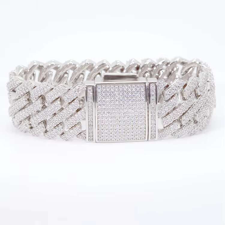 Fashion Jewelry 26MM Wide Iced Out VVS Moissanite with GRA Certificate Solid Silver Cuban Link Chain Cuban Bracelet