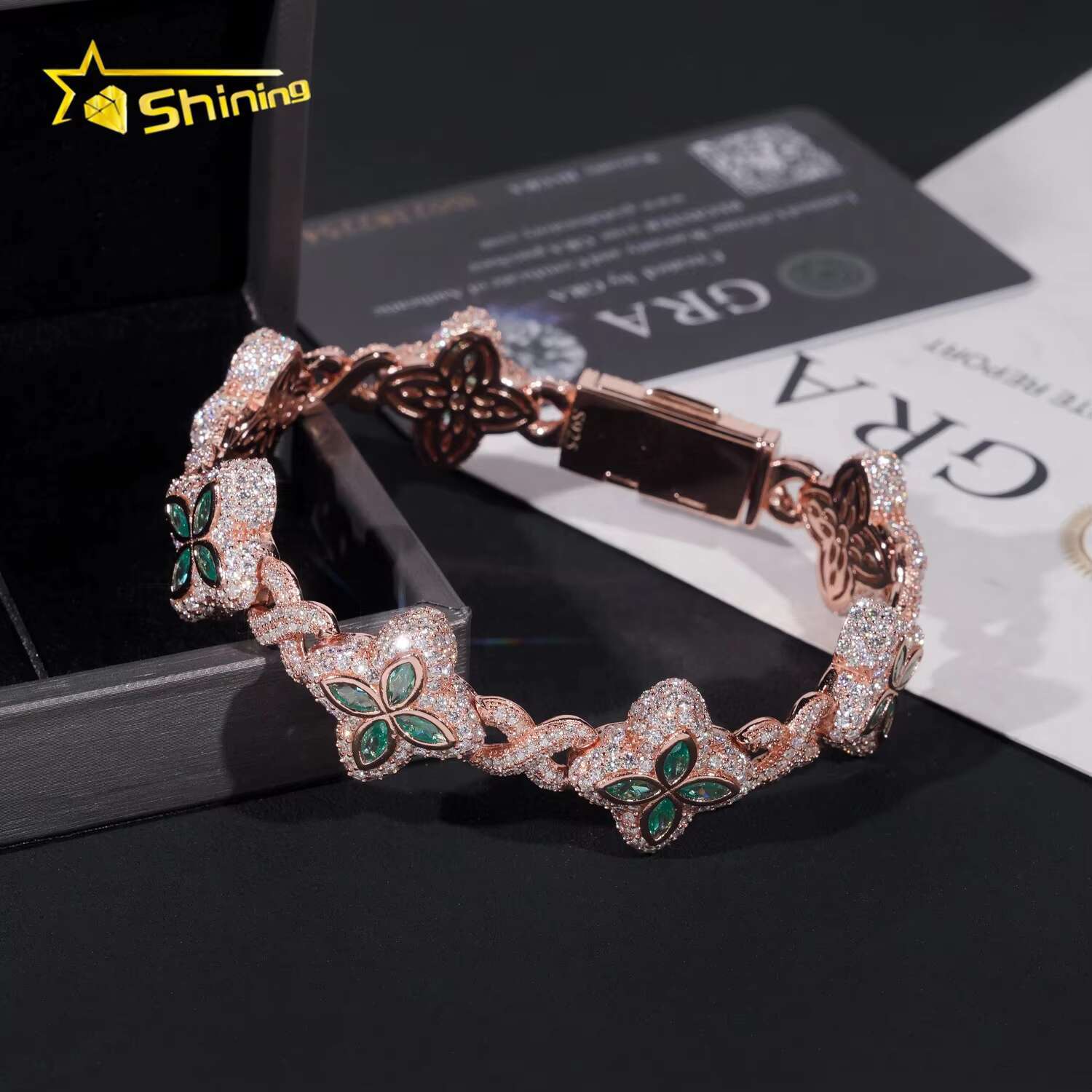 New Design Hot Sale Hip Hop Blue Green Colored Marquise 925 Sterling Silver VVS Moissanite Iced Out Bracelet Men