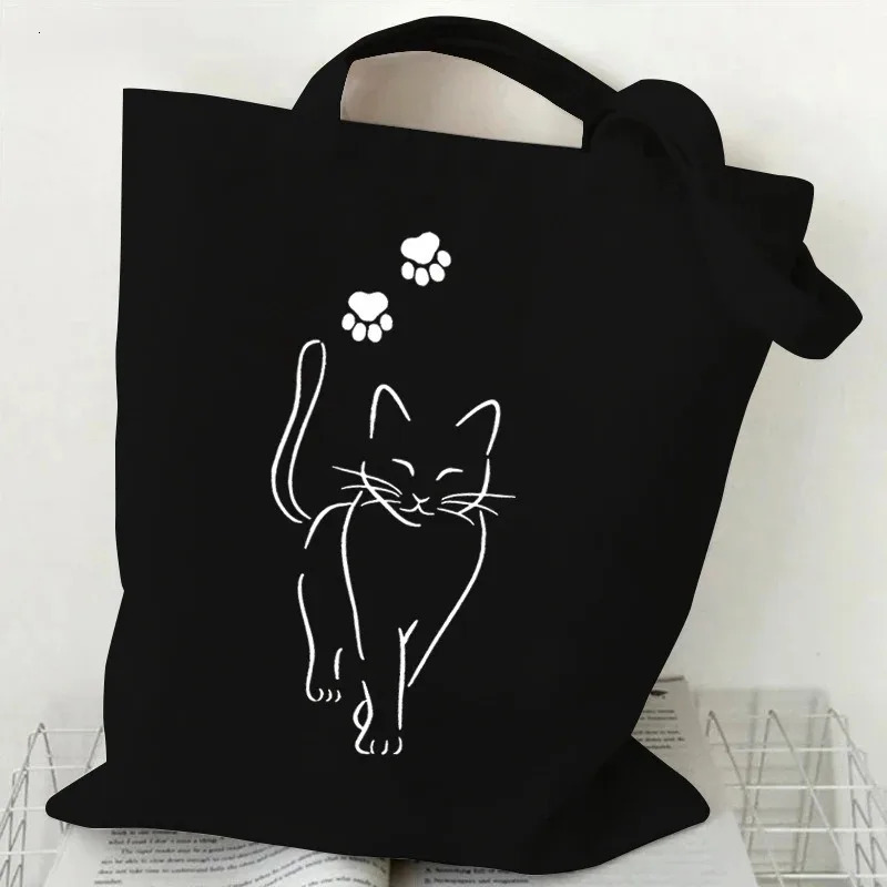 Cute Cat Print Canvas Tote Bag Various Kitty Patterns Shoulder Large Capacity Handbag For Daily Shopping School Commute 251110