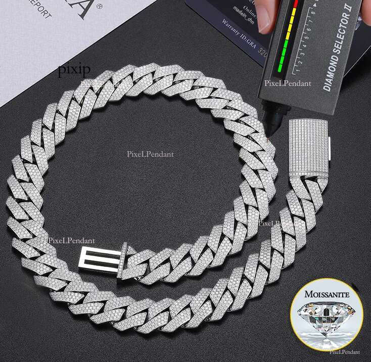 cuban k necklace designer for men 16MM wide 3 row bg dia moissanite chain choker rapper hip hop thick gold jewelry woman Valentines Day gift