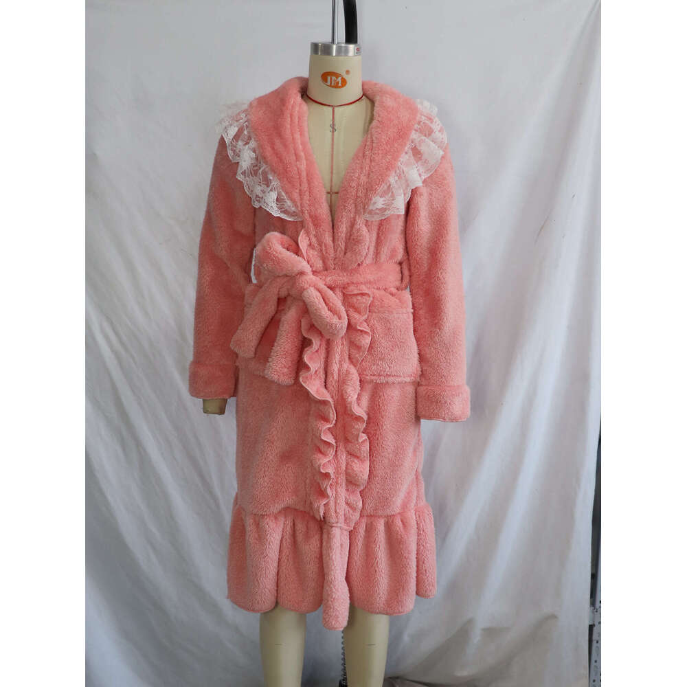 2025 Winter Women's Lace Trim Sweet Comfortable Nightgown Thickened Extended Nightdress