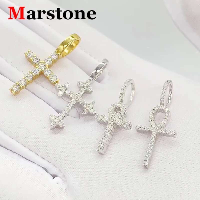 8MM Full Moissanite Diamond D Color Cross Pendant S925 Sterling Sliver White Gold Moissanite Pendant for Women Men