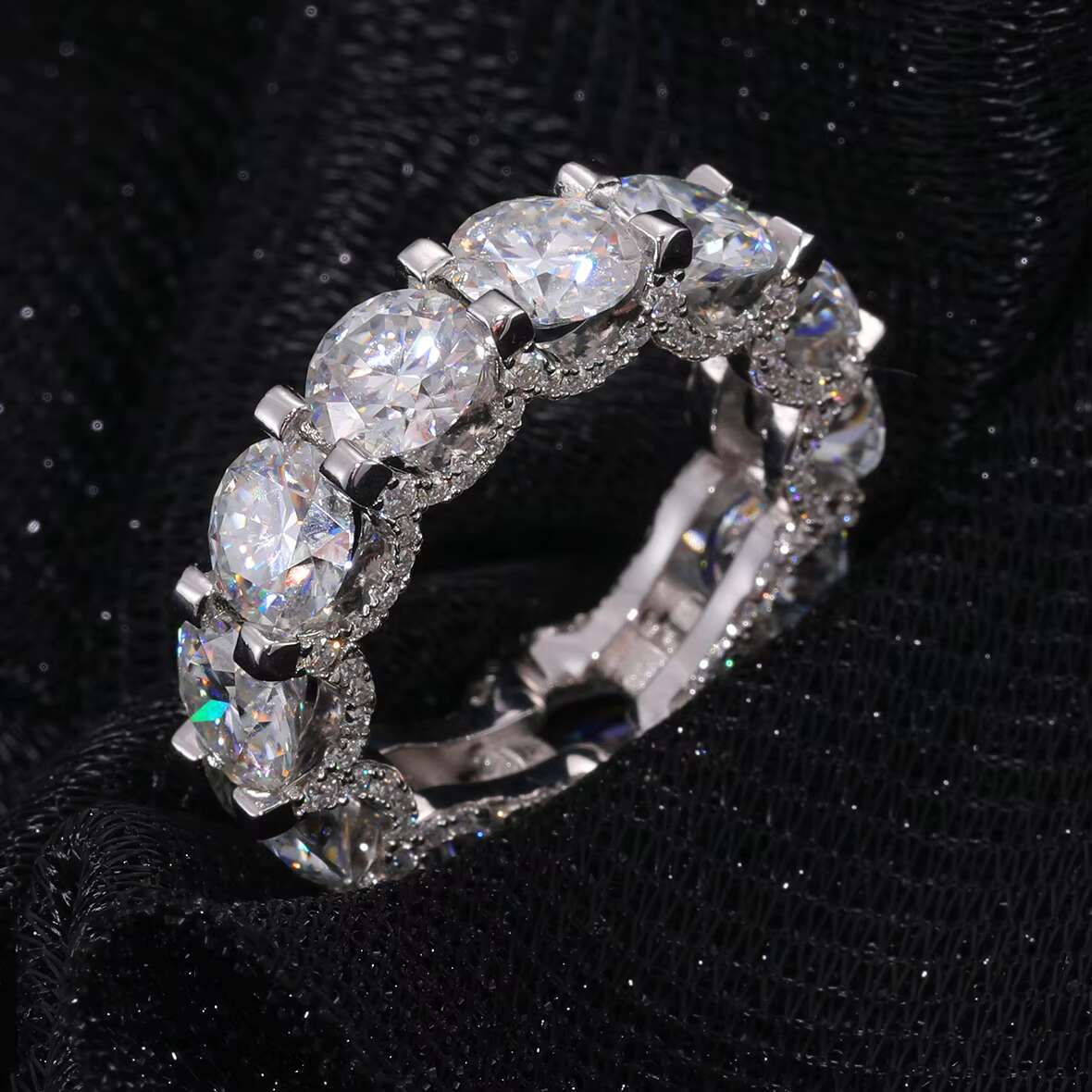 Luxury Engagement Fine Jewelry 925 Sterling Silver 1 Row 3mm-8mm VVS Moissanite Diamond Wedding Band Ring for Men Women Girls