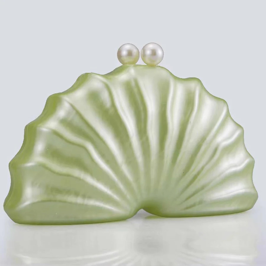 Acrylic shell shape clutch bag women evening party cute purse white pink champagne shell handbag chain shoulder bag sac 251106