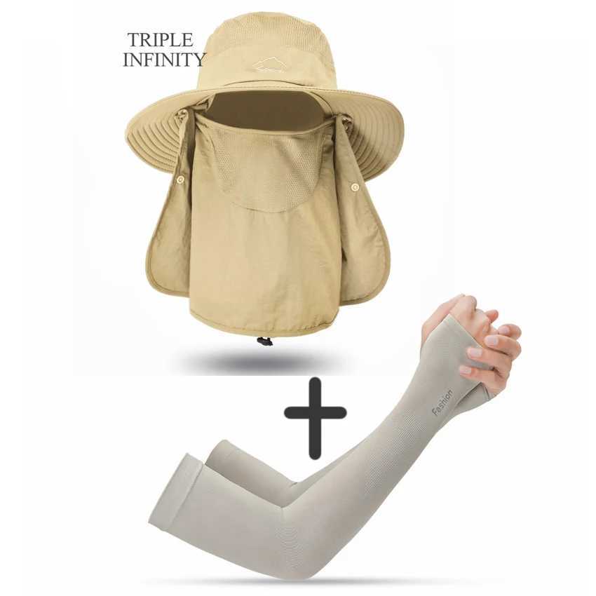 Summer Sunscreen Bucket Hats For Men Outdoor Full Cover Anti-mosquito Camping Hat Breathable Waterproof Fisherman Hats Quick DryC250411