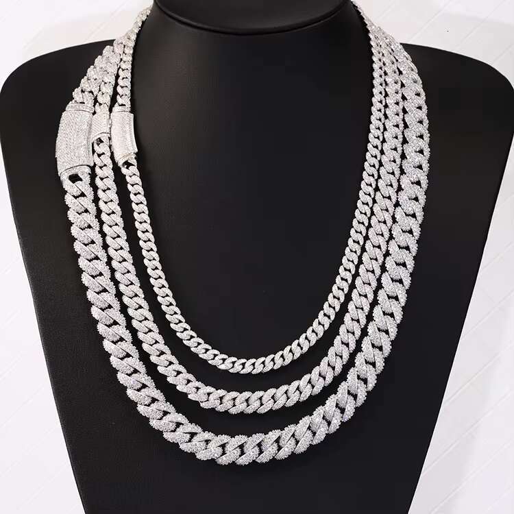 RTS Hiphop Jewelry Necklace 6mm/9mm/13mm Ice Out 2Row Round Link Chain 925 Silver VVS Moissanite Cuban Link Chain Necklace