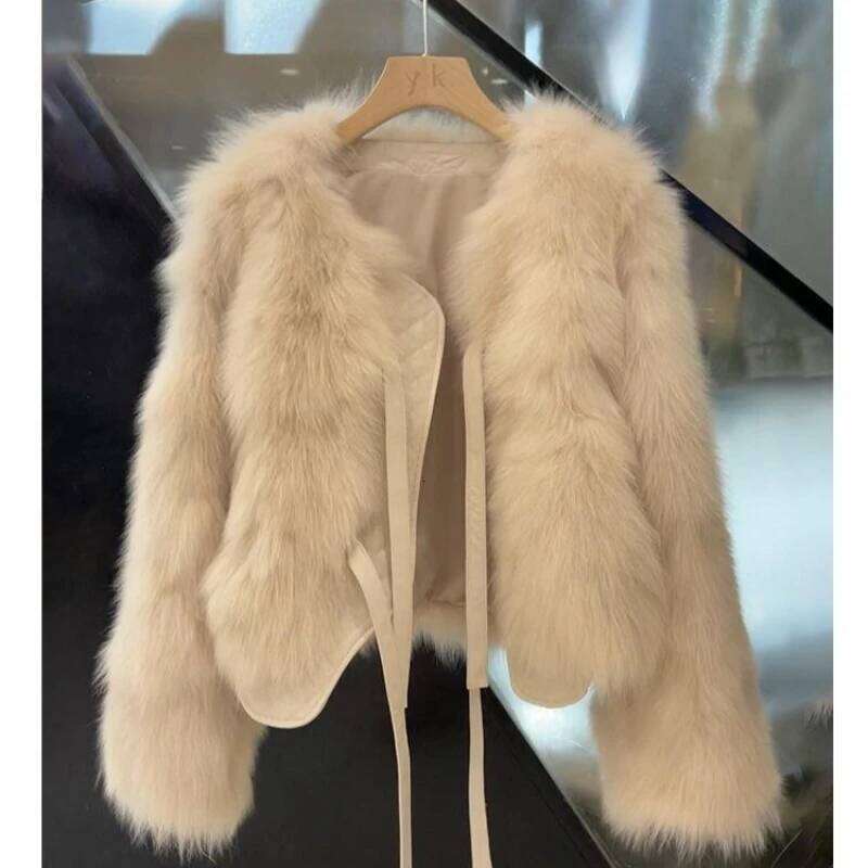 Winter Slimming Faux Fox Fur Jacket For Women 2023 Short Plush Coat Young Fashion Trendy Chic Thermal Outerwear Brown Black