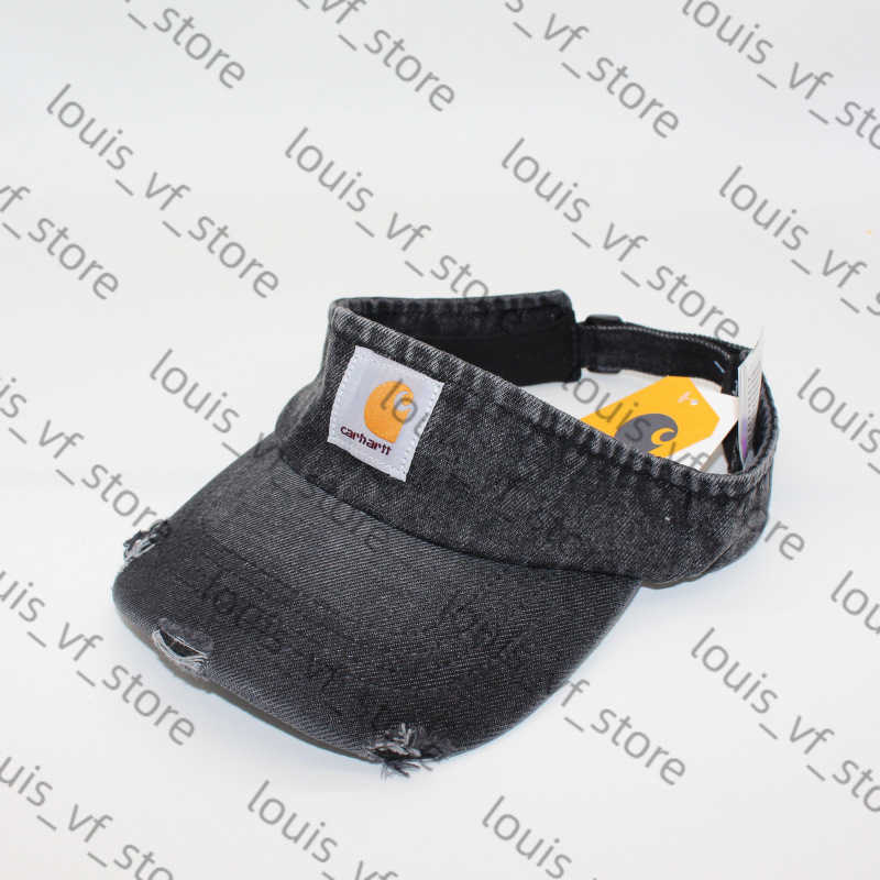 Washed Denim Distressed Hollow Top Hat Summer Sun Protection and Sunshade Versatile Simple Fabric Label Casual H250411