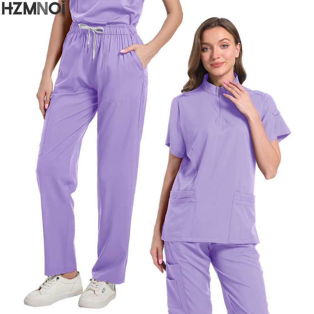 High Quty Spandex Hospital Scrub Set Nursing Scrubs Casual Style Hospital Wear Hospital Surgical Uniforms Women Set X250410