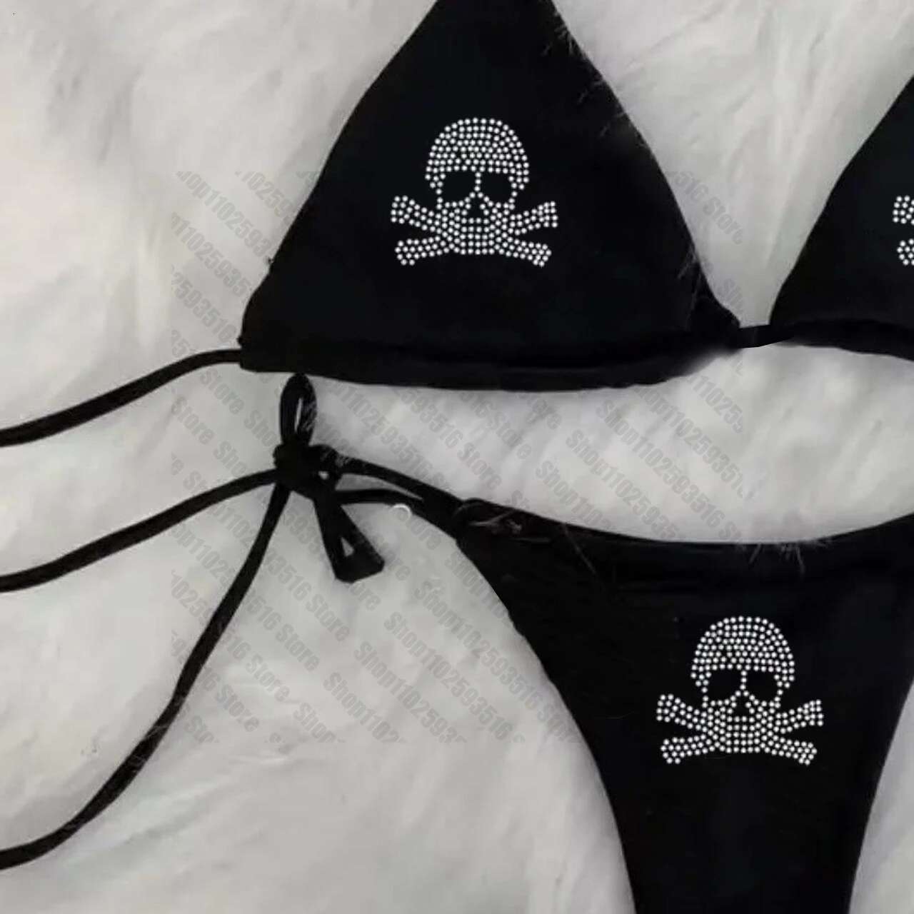 Y2K Bikini set Rhies skull emo Swimsuit Women Sexyprint Padded Bra Thong Two Pieces Swimwear Beachwear Bathing Suit Femme