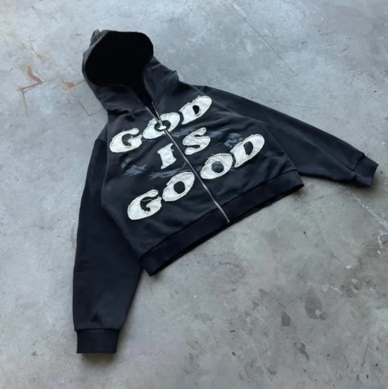Y2K American Trend Retro God is Good Casual Street Wear Zip-up Hoodie Mens and Womens Harajuku Hip-hop Gothic Street Wear 251110
