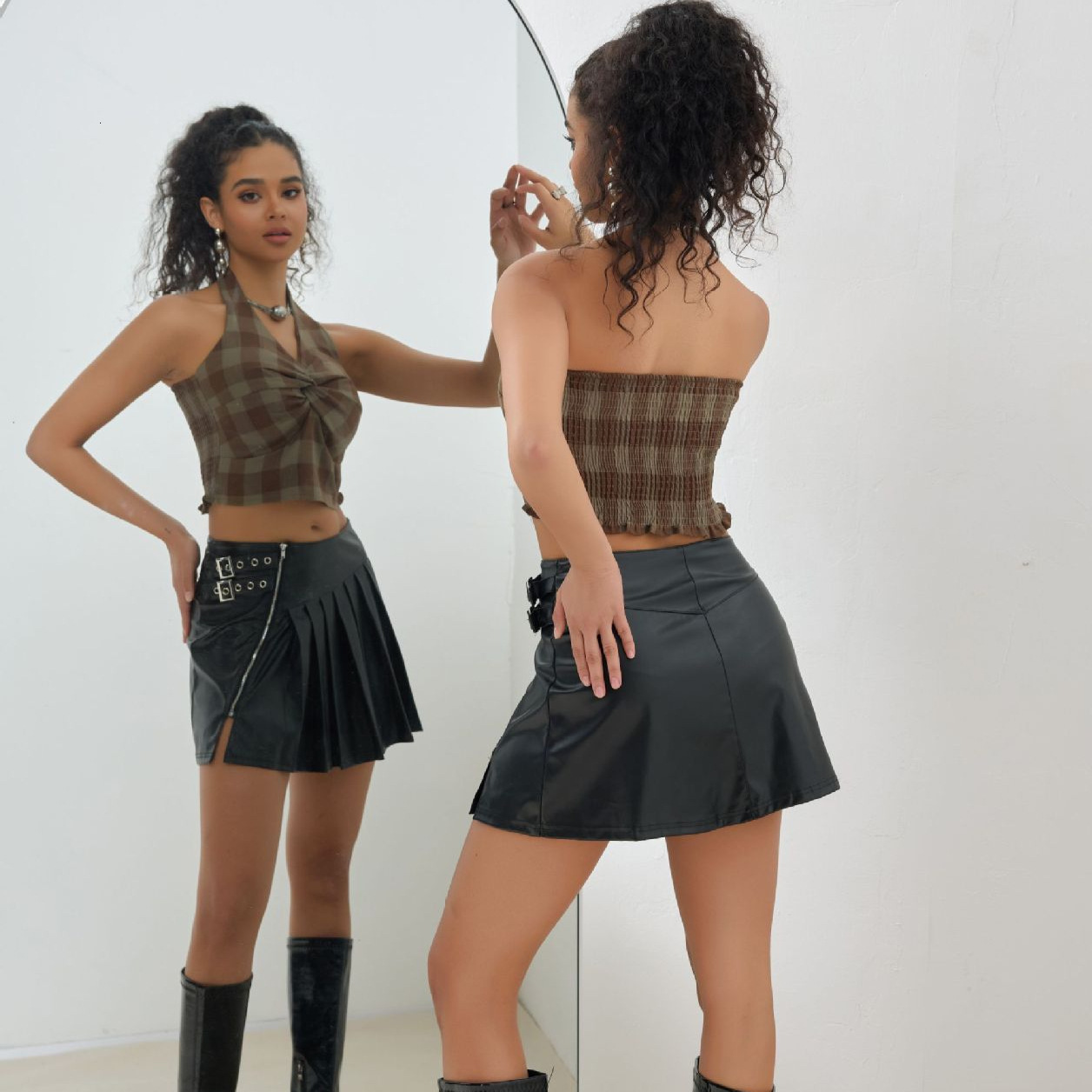 American style spicy girl hanging neck plaid twisted small vest women's summer design sense niche sleeveless sexy backless top