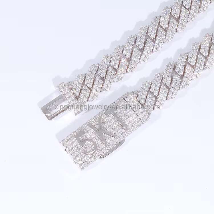 Custom 2 Rows 12mm Letter Cuban Chain 925 Sterling Silver Luxury Vvs Moissanite Miami Hip Hop Cuban Link Chain