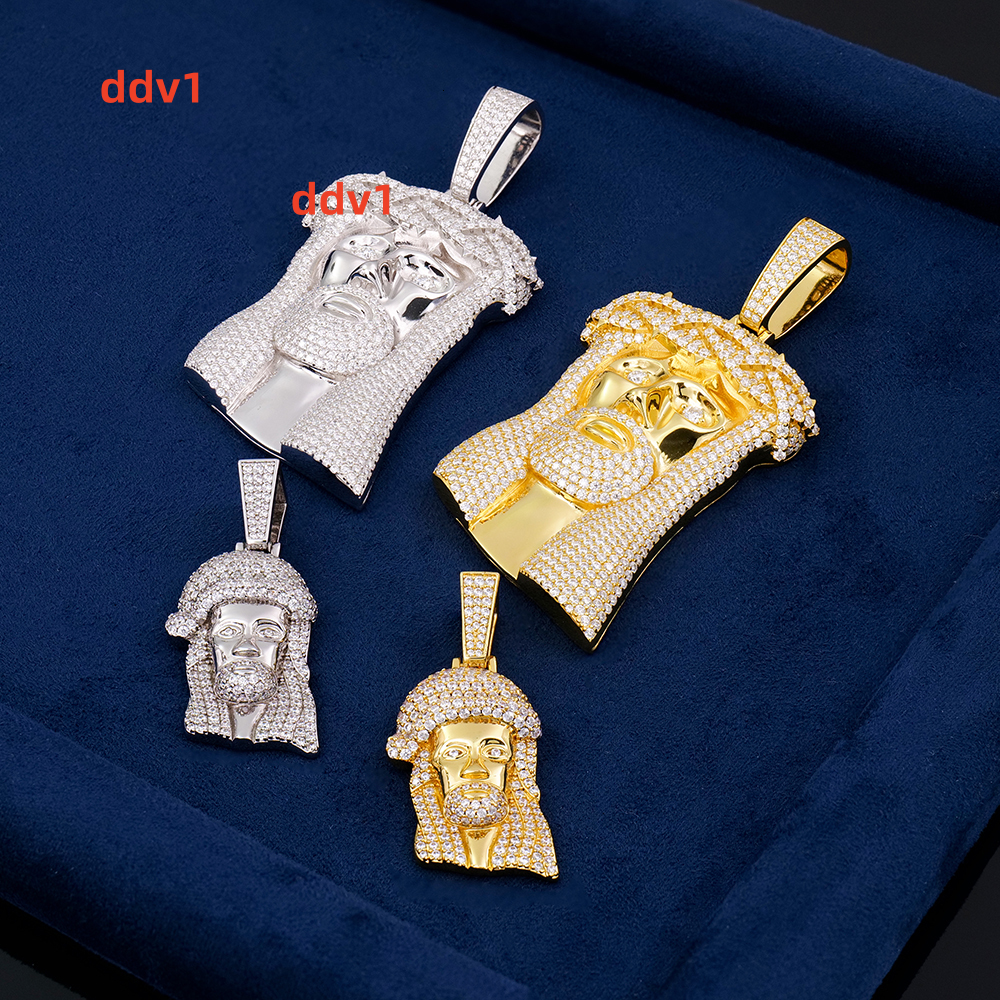 Mens 925 Sterling Silver Jesus Pendant Gold 18K Plated Featuring Ice Diamond Mossanite Moissanite Hip Hop Style Unique Face