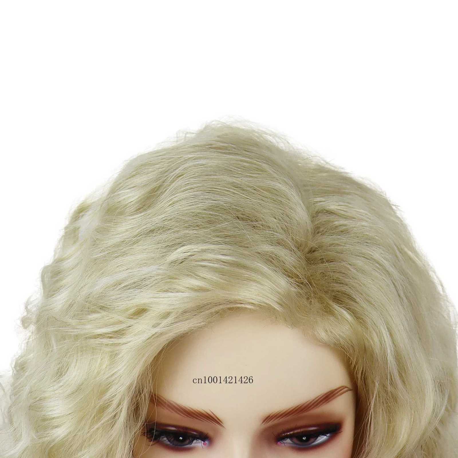 Synthetic Hair Realistic Long Yellow Blonde Curly Wig Free Part Hairline Light Thick Fluffy Wavy Wigs Natural Roleplay CosplayT251111