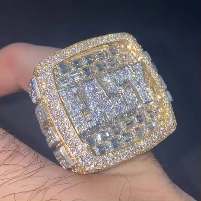 Luxury Custom Jewelry Hip Hop Vvs Moissanite Diamond Ring Bling Iced Out Initial PSC Moissanite Championship Ring for Mens