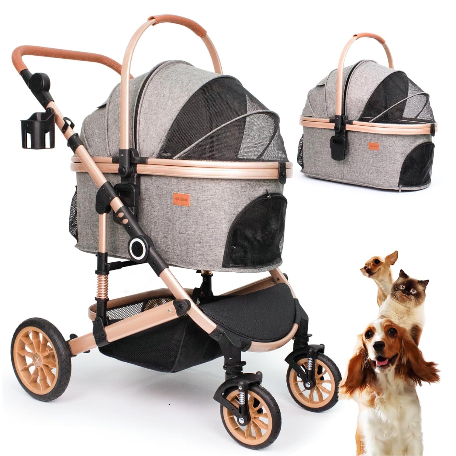 pet stroller with 4 wheels foldable pet travel harness suitable for small mediumsized dogs and cats detachable portable pet bag storage basket car sea