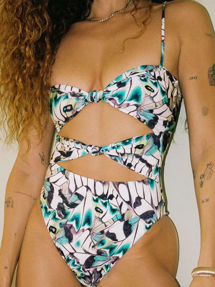 Miyouj High Cut Swimsuit New Swimsuits Hollow Out Swimwear Printed One Piece Suits Sexy Bathsuit Summer Swim Wear 2025 Bodysuit