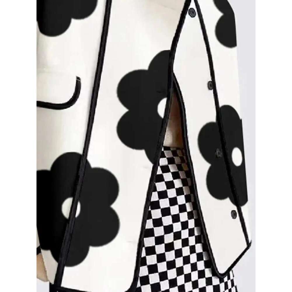 Yeezzi Women Spring Autumn Jackets Fashion Black Wer Print High-Neck Long Sleeves Buttoned Casual Outerwear Coats 2024 New