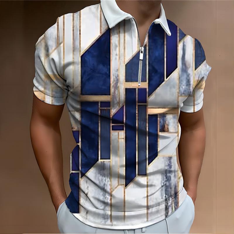 Mens POLO lapel summer ordinary casual short mens zipper summer daily t