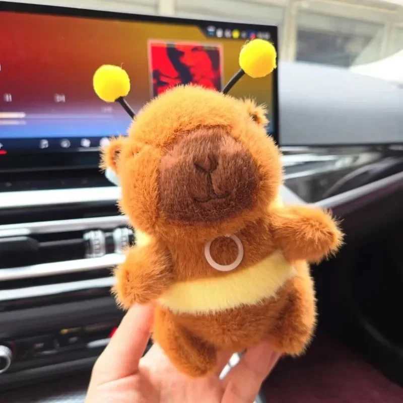 Brown soft Capybara keychain cross dressing fun plush bee pendant fur drawstring cartoon animal keychain couple W250411