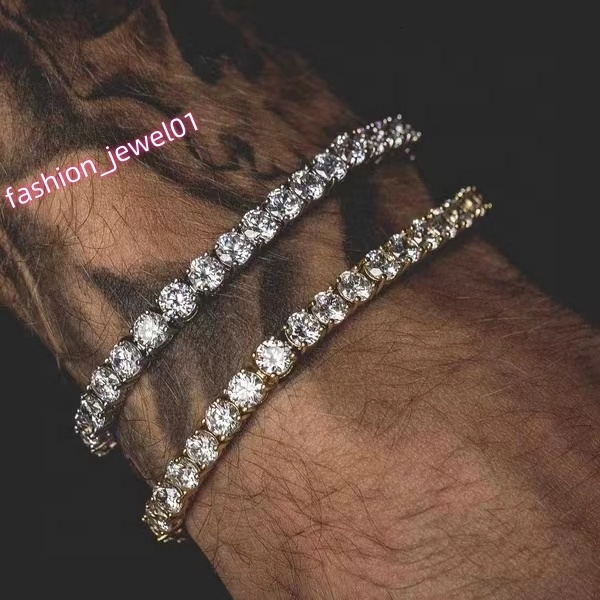 New Classic Hip Hop Jewelry Bling 925 Sterling Silver 2mm GRA VVS Moissanite Iced Out Tennis Chain Bracelet for Men Women Party