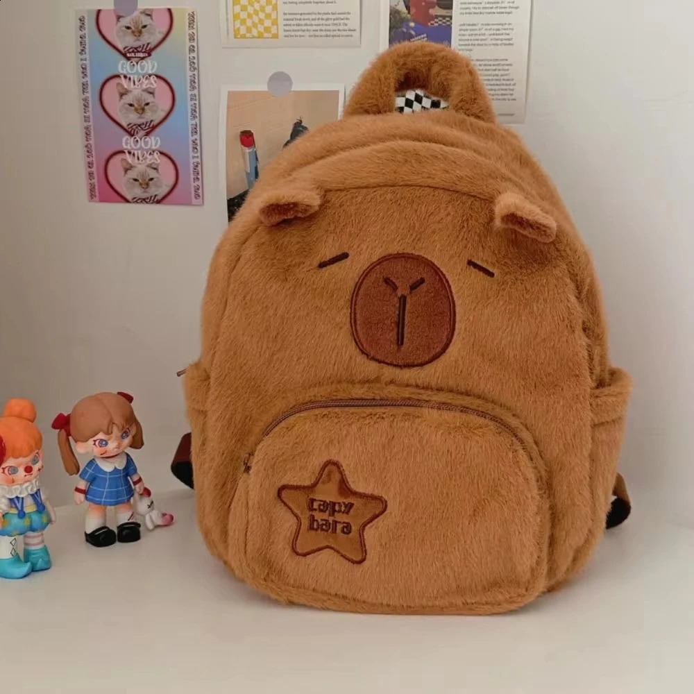 Kawaii Capybara Plush Backpack for Women Versatile Cartoon Funny Capibala Crossbody Bag aLrge Capacity Tote Bag 250407