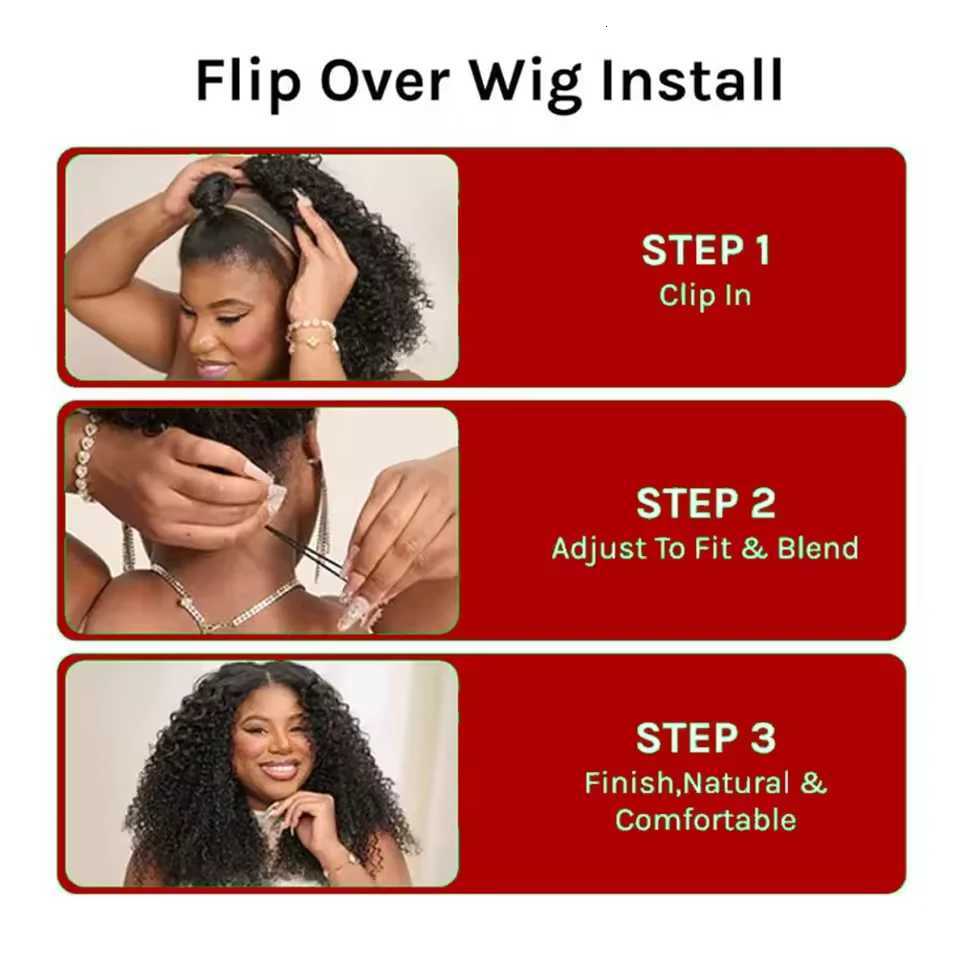 Half Wig Human Hair Kinky Curly Wig Human Hair Ready to Wear 3 IN 1 Half Wig With Drawstring 200 Density Curly Half Wigs 16 InchT251111